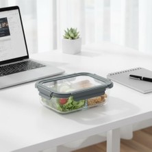 1500 ml Büyük Boy Iki Bölmeli Cam Saklama Kabı, Sızdırmaz Kilitli Kapaklı Yemek Beslenme Kutusu, Fırına Girebilen Borosilikat Cam Lunch Box Sefer Tası