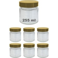 255 ml Kavanoz Metal Derin Kapaklı 255 cc Şeffaf Reçel, Marmelat Cam Kavanoz Deep 6 Adet (Altın Kapak)