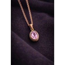İyyaKe Kadın Bakır Kolye Doğal Açık Pembe Taşlı Minimal Model Kolye