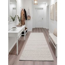 My Evilla Krem Etnik Desenli Kaymaz Taban Yıkanabilir Halı Ultra Yumuşak Su Emici Dekoratif Lüks Salon Mutfak Koridor Çocuk Odası Halısı