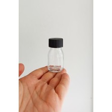 30 ml Sızdırmaz Kapaklı Şeffaf Shot Şişesi 30 cc Ginger Şat Beyaz Cam Şişe 6 Adet (Kilitsiz Plastik Siyah Kapak)
