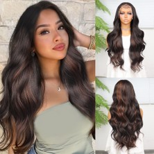 Beei Koyu Kahverengi ve Bakır Işıltılı Daalı Fiber Sen Tül Peruk