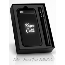 Kişiye Özel Isim Baskılı Kalem Işıklı Isme Özel Baskılı Powerbank 10000MAH Business Set Hızlı Şarj