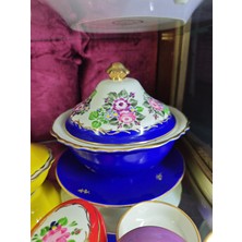 Manushum El Boyaması Porselen Gülbahar Çukur Sahan-Lacivert