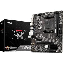 Msı A520M-A Pro Am4 Ddr4 Bellek 4600(OC) DVI HDMI M.2 Usb3.2 Matx