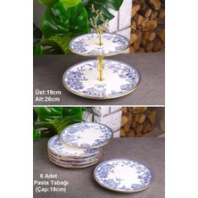 Pinkev Butterfly 7 Parça Seramik Katlı Kurabiyelik Pasta Sunum Tabağı Takımı