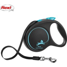 Flexi Black Design Otomatik Şeritli Köpek Gezdirme Kayışı 5mt (M) Mavi