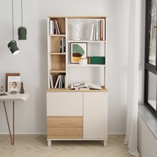 Robin Home Urban Kitaplık Raf Ahşap Ayaklı 188CM 2 Kapaklı 2 Çekmeceli Kumsal-Sepet