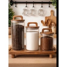Durina Living 3’lü Akaya Dikdörtgen Standlı Vakum Kapaklı Cam Kavanoz Seti – 1300ml + 950 ml + 650ml – Kahve Şeker Çay  Tuz ve Bakliyat Saklama Kabı