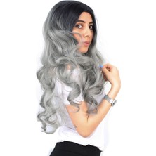 Beei Yoğun Daalı Fiber Sen Uzun Perçemsiz Peruk / Siyah / Gri Ombreli