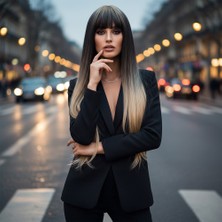 Beei Düz Perçemli Uzun Fiber Sen Peruk / Küllü Siyah / Balköpüğü Ombreli