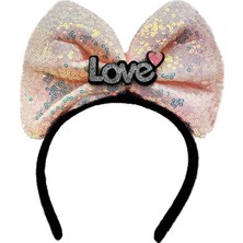 Beei LED Işıklı 3 Farklı Fonksiyonda Yanan Gümüş Love Yazılı Toz Pembe Fiyonk Taç 20X17 cm