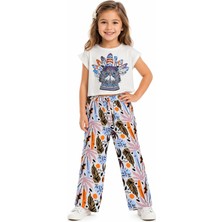 Poppins Kız Çocuk Kedi Desenli Kısa(Crop) Tişörtlü Pembe Renk Tişört Pantolon Takımı