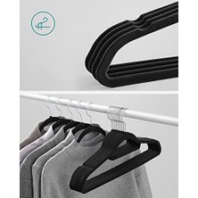 Elbise Askısı, 50 Adet, Her Biri 0,6 cm Kalınlığında, Kaymaz Yüzeyli Elbise Askısı, Kadife, Iki Çentikli, 360° Dönebilen Kanca, Ince ve Yer Tasarruflu, Siyah CRF50B