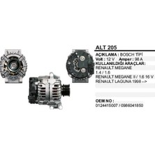 Alternatör 12V 98A Laguna 1-2 Megane 1 Kangoo 1 Clio 3 Logan 1 Sandero 1 1,4 1,6 1,8 2,0 ALT205 Dodo