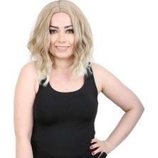 Beei Fiber Sen Kısa Daalı Perçemsiz Peruk / Karamel / Platin Röfleli