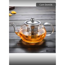 PremiumPort Isıya Dayanıklı Cam Demlik, 800 Ml, Çelik Süzgeçli ve Bitki Çayı Demliği