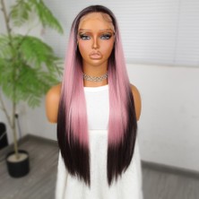 Beei Koyu Kestane Pembe Ombreli Fiber Sen Tül Peruk