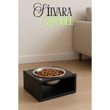 Reyo Ok-Ay Store Silvara Modern Ahşap Kedi ve Köpek Mama Standı Paslanmaz Çelik Kaseli Mama ve Su Kabı Siyah