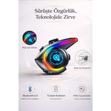 FaroxTech Yapay Zeka Destekli - Su Geçirmez Motosiklet Intercom - Rgb Işıklı Bluetooth 5.4 - 72 Saat Pil Ömrü
