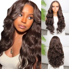 Beei Gür Yoğun Su Daalı Koyu Kumral Fiber Sen Uzun Tül Peruk