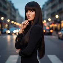 Beei Düz Perçemli Uzun Fiber Sen Peruk / Kahverengi