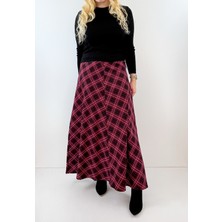 Modaonna Bordo Ekose Maxi Etek