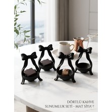 Ysr Studio 3D 4’lü Mat Siyah Fiyonk Tasarımlı Kahve Sunumluk Seti – Dekoratif Lokumluk & Çikolatalık – Modern Türk Kahvesi Sunum Aksesuarı