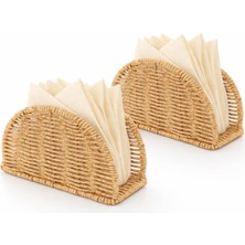 Tuppee Rattan Hasır Oval Peçetelik 2’li Set 14X5.5X10 cm – Dekoratif Masa Üstü Peçete Standı