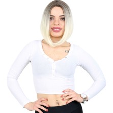 Beei Kahkülsüz Düz Kısa Fiber Sen Peruk / Küllü Açık Kahve / Platin Ombreli