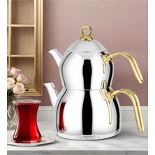 PremiumPort Paslanmaz Çelik Çaydanlık Aile Boyu Set, Demlik 1,75 Lt, Suluk 3,00 Lt