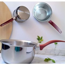 PremiumPort Büyük Boy Paslanmaz Çelik Sütlük, Kırmızı Saplı, 18X10 cm