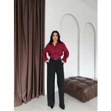 Elaxi Kadın Jakarlı Cartier Kumaş Çizgili Kol Fisto Detaylı Arkadan Bağlama  Şık Gömlek