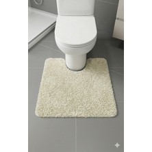Eurobano Shaggy Oyuk Yaka Klozet Uyumlu 60X 50 cm Oyuk Kaymaz Taban Yıkanabilir Banyo Paspası