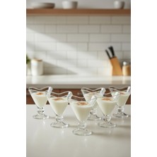 İpek Porselen 6 Kişilik Modern Geometrik Tasarım Cam Dondurmalık Takımı 180 ml