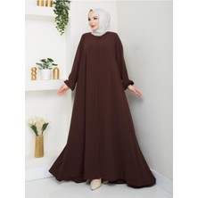 Esra Butik Medine Ipeği Mevlana Model Kahve Ferace 140 cm Günlük ve Şık Tesettür Ferace