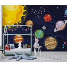 Lotus Aura Uzay Konseptli Modern Çocuk Odası Duvar Kağıdı, Gezegenli Duvar Posteri