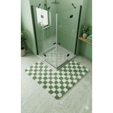 Eurobano Chess Dama Desen Duşakabin 120X120 cm Köşe Banyo Paspası Lateks Kaymaz Taban Makinede Yıkanabilirr