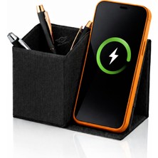 Mell & Swipe Hediyelik Kablosuz Şarjlı Kalemlik 15W – Katlanabilir Masa Düzenleyici Telefon Standı Premium Ofis Organizer