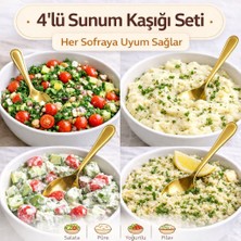 Wowo Pratik 4 Adet Paslanmaz Gold Çelik Lüx Servis Salata Kaşığı Spatula Çelik Yemek Servis Kaşığı 21CM