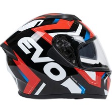 Güçlü Bisiklet Motosiklet Evo Elegant Kapalı Kask Güneş Vizörlü - Yeni Nesil Ece 22.06 Sertifikalı - Siyah Kırmızı Beyaz