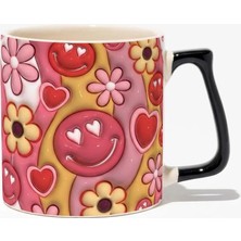 baskigo.com Kalpli Smiley Desenli Seramik Kupa Bardak – Modern Tasarım Kahve & Çay Kupası
