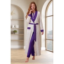 Mecit Pijama Mecit 6358 Mor Kadın Uzun Sabahlıklı Pijama Takımı