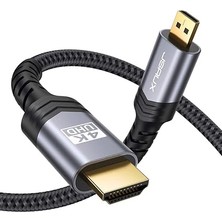 Jsaux 4K Mikro HDMI - HDMI Kablosu, Mikro HDMI Erkek - HDMI Erkek Kablo Adaptörü, Naylon Örgülü, 4K@60Hz Hdr 3D Arc 18GBPS Desteği, Spor Kameralar, Sony A6000 A6300 ve Daha Fazlasıyla Uyumlu (2 Metre)