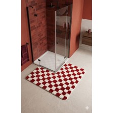 Eurobano Chess Dama Desen Duşakabin 100X100 cm Köşe Banyo Paspası Lateks Kaymaz Taban Makinede Yıkanabilirr