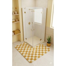 Eurobano Chess Dama Desen Duşakabin 100X100 cm Köşe Banyo Paspası Lateks Kaymaz Taban Makinede Yıkanabilirr