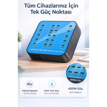 FaroxTech 40 Portlu 400W USB ve Type-C Pd Akıllı Şarj Istasyonu - Hızlı Şarj Destekli Multi-Port Şarj Merkezi