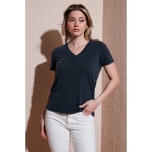 Fashion Friends Modal Rahat Kalıp V Yaka Bluz Bayan Bluz 26Y0144K1