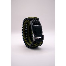 Geniş Örgü Paracord Survival Bileklik Siyah Haki Yeşil Outdoor Kamp Bilekliği | Tanto Bushcraft