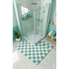 Eurobano Chess Dama Desen Duşakabin 100X100 cm Köşe Banyo Paspası Lateks Kaymaz Taban Makinede Yıkanabilirr